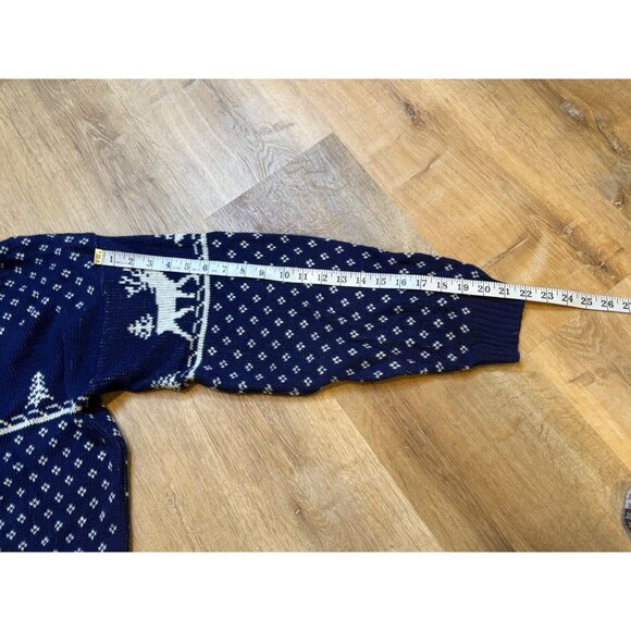 Vintage 90s Blue Fair Isle Reindeer Pattern Sweater XL - Picture 3 of 6